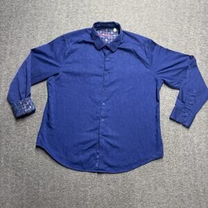 Robert Graham Button Up Shirt Mens 2XL XXL Blue Geometric Flip Cuff Embroidered